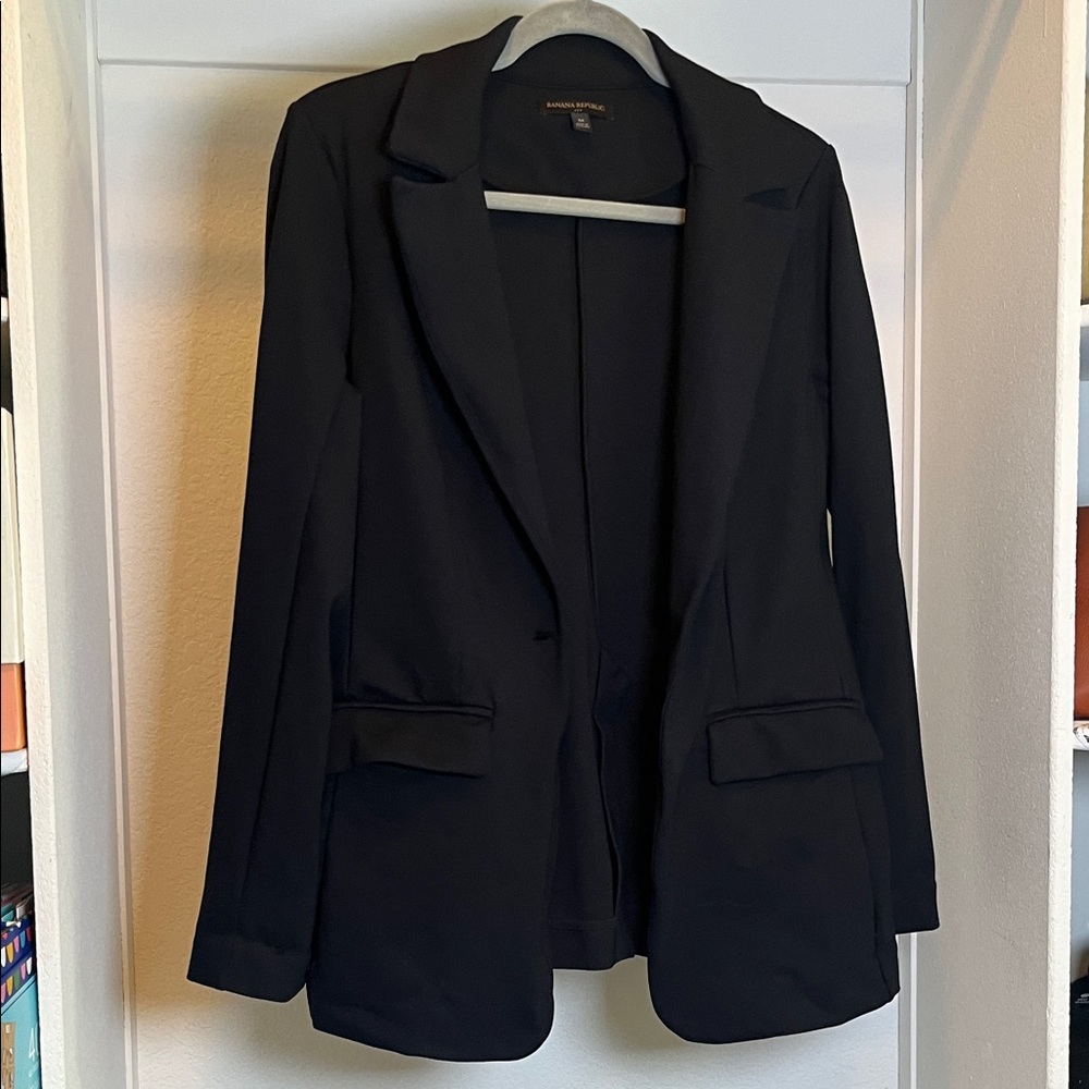 Banana Republic Long & Lean stretch Ponte Black Single-Button Blazer Medium - Picture 3 of 12